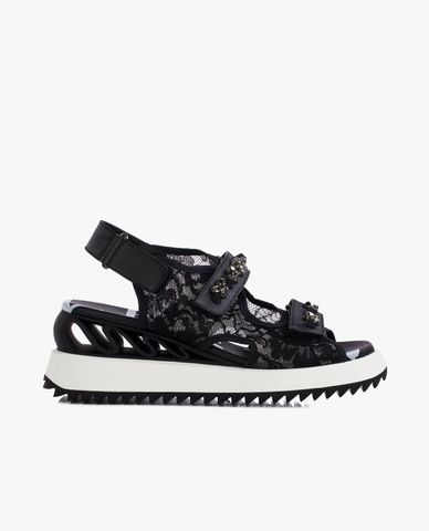  LE SILLA - Giày sandals đế cao quai đôi phối ren Sandalo Yui 