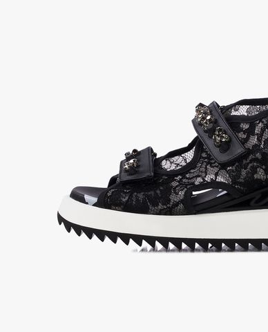  LE SILLA - Giày sandals đế cao quai đôi phối ren Sandalo Yui 