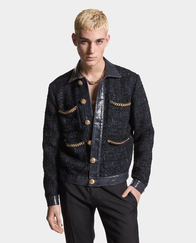  DSQUARED2 - Áo khoác denim nam cổ bẻ tay dài Bouclè Lurex 