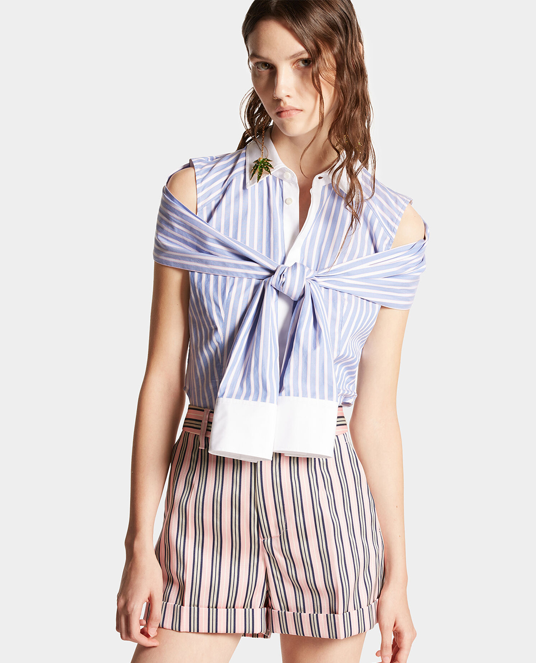 DSQUARED2 - Quần short nữ ngắn phối kẻ sọc Preppy Boston