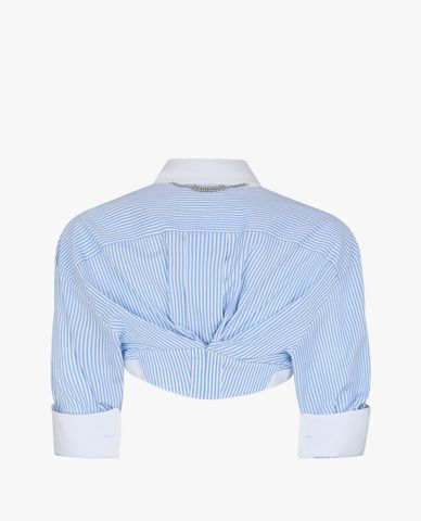  DSQUARED2 - Áo sơ mi nữ cổ bẻ tay dài vạt xoắn phối sọc Shrug 