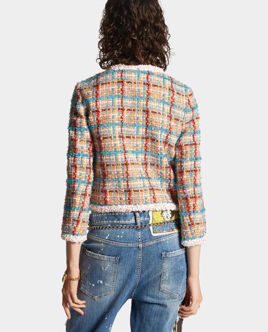  DSQUARED2 - Áo khoác tweed nữ cổ tròn tay dài phối sọc Upper East 