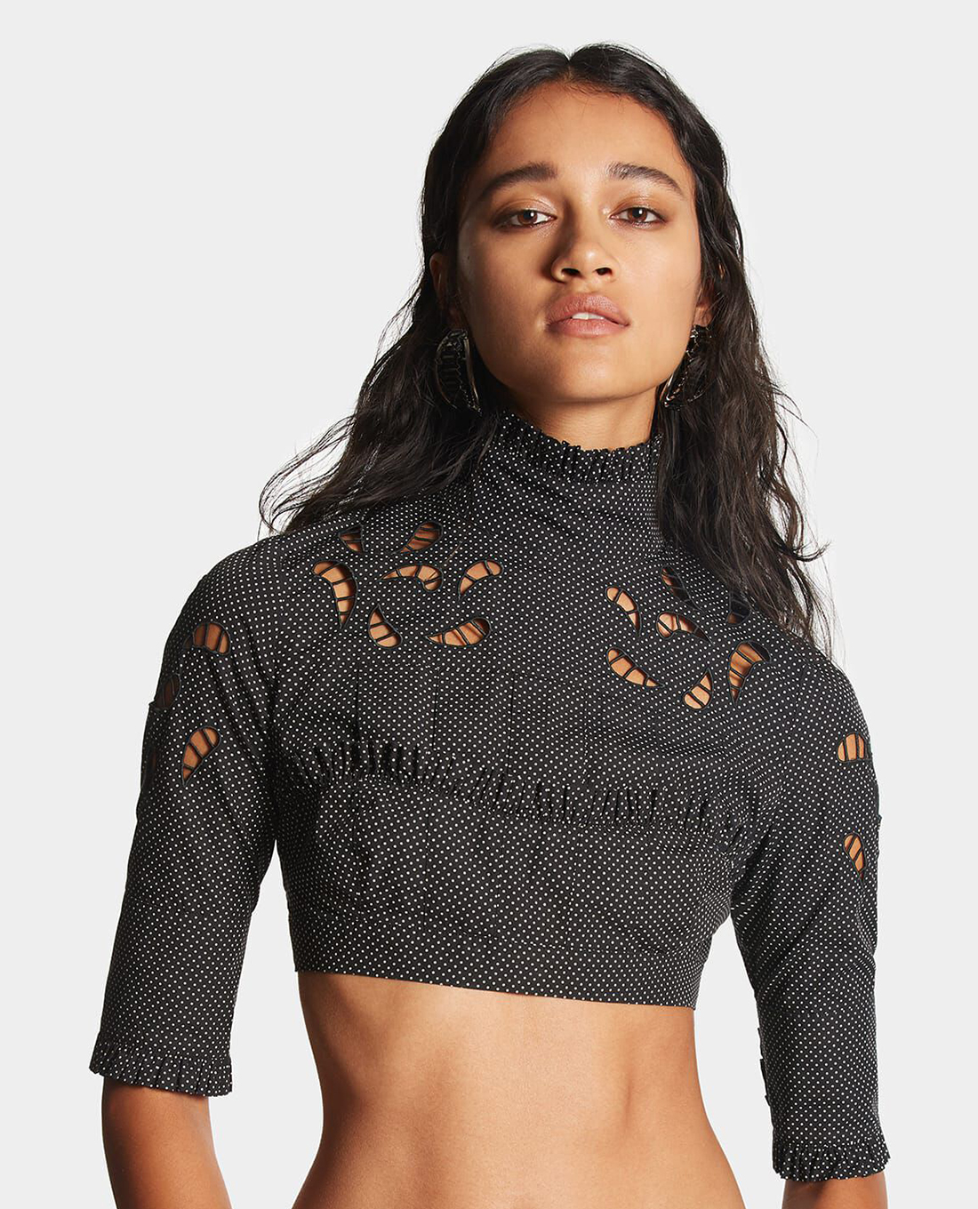 DSQUARED2 - Áo croptop nữ cổ trụ tay lửng cut out Lacey