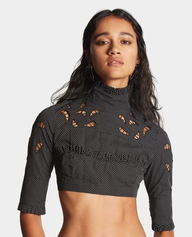  DSQUARED2 - Áo croptop nữ cổ trụ tay lửng cut out Lacey 