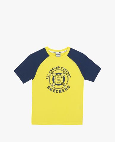  SKECHERS - Áo thun bé trai cổ tròn tay ngắn phối màu Raglan 