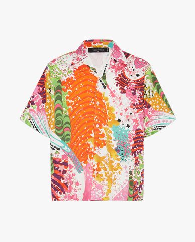  DSQUARED2 - Áo sơ mi nam cổ bẻ tay ngắn phối hoạ tiết Psychedelic Dreams 