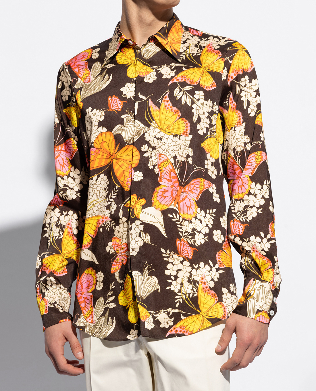 DSQUARED2 - Áo sơ mi nam cổ bẻ tay dài Floral