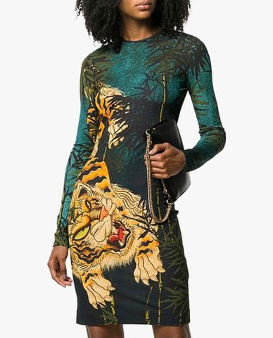  DSQUARED2 - Đầm mini cổ tròn tay dài phom ôm in họa tiết cá tính 