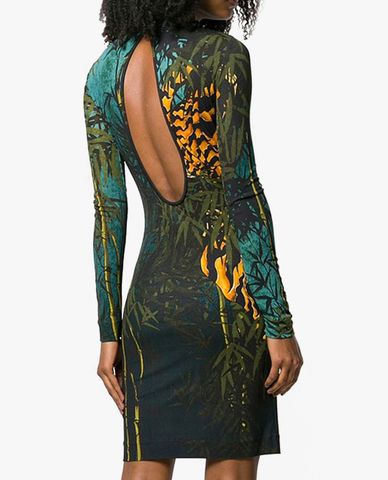  DSQUARED2 - Đầm mini cổ tròn tay dài phom ôm in họa tiết cá tính 