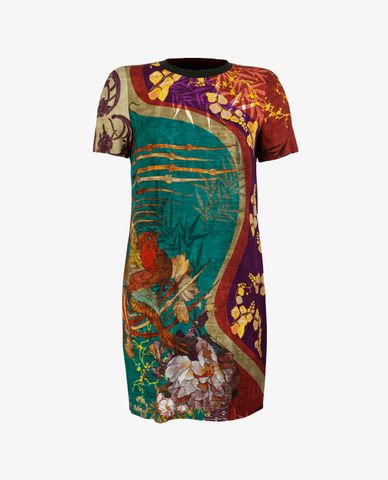  DSQUARED2 - Đầm mini bút chì cổ tròn ngắn tay phối họa tiết thời trang 