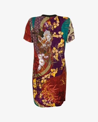  DSQUARED2 - Đầm mini bút chì cổ tròn ngắn tay phối họa tiết thời trang 