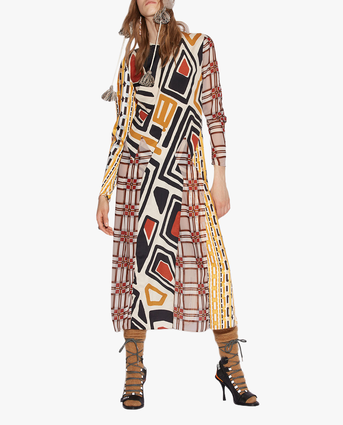 DSQUARED2 - Đầm midi tay dài cổ tròn Print Obsession