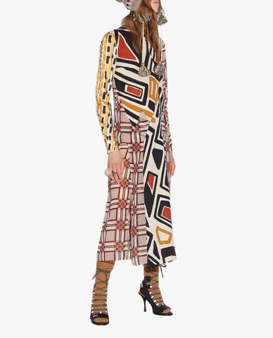  DSQUARED2 - Đầm midi tay dài cổ tròn Print Obsession 