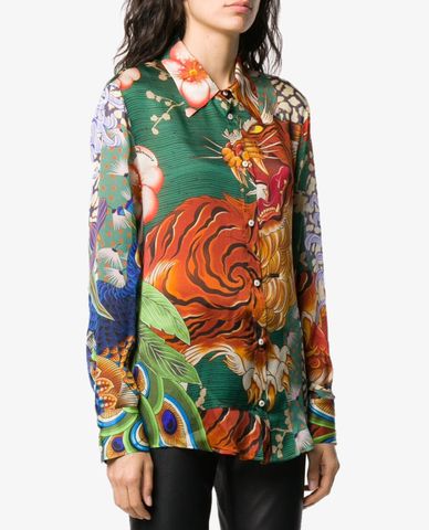  DSQUARED2 - Áo sơ mi nữ dài tay phối họa tiết Tiger 
