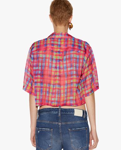 DSQUARED2 - Áo sơ mi nữ tay ngắn phom croptop Hawaiian 