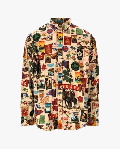  DSQUARED2 - Áo sơ mi nam tay dài họa tiết nổi bật 