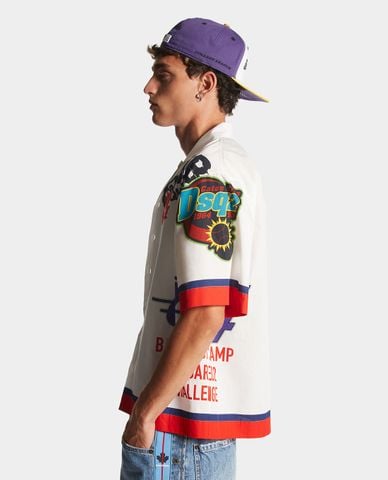  DSQUARED2 - Áo sơ mi nam cổ bẻ tay ngắn phối logo Logomania Bowling 