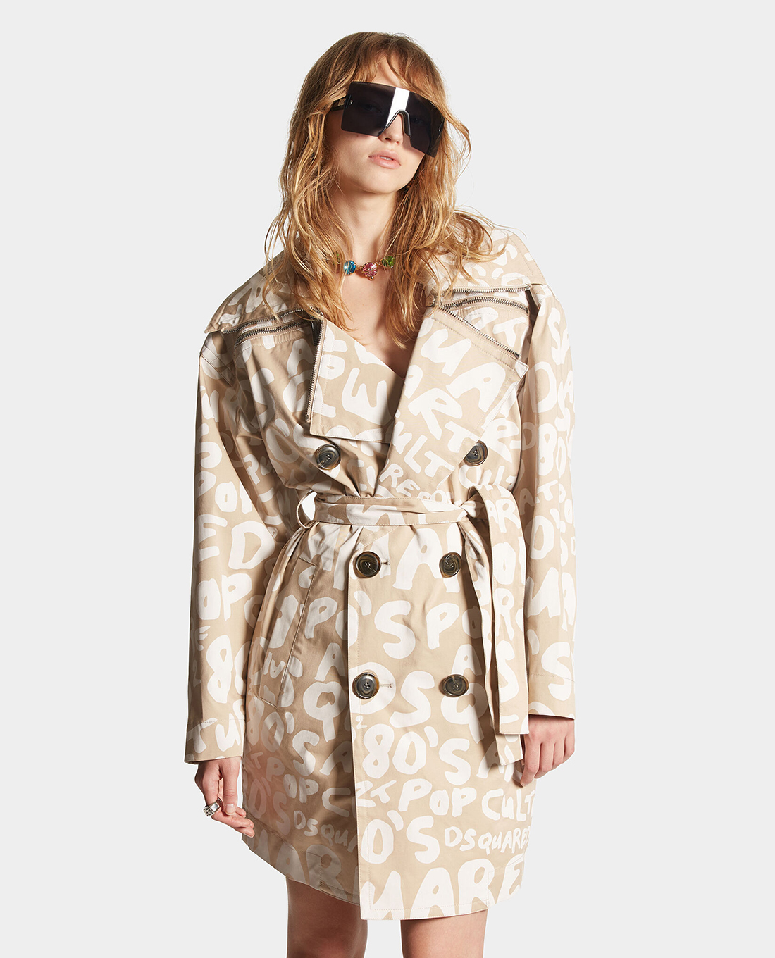 DSQUARED2 - Áo khoác măng tô nữ dáng ngắn phối zip City