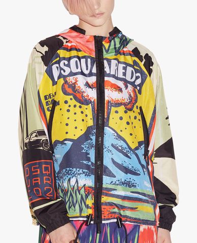  DSQUARED2 - Áo khoác nữ tay dài phối mũ trùm Camping 