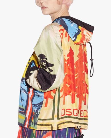  DSQUARED2 - Áo khoác nữ tay dài phối mũ trùm Camping 