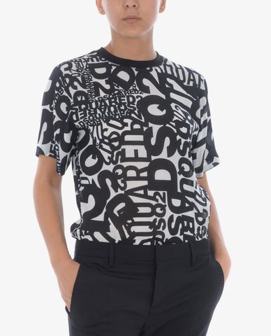  DSQUARED2 - Áo thun cổ tròn tay ngắn Logo All Over Black White 