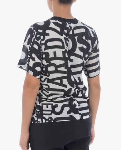  DSQUARED2 - Áo thun cổ tròn tay ngắn Logo All Over Black White 