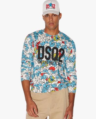  DSQUARED2 - Áo sweatshirt nam cổ tròn tay dài Smurf 