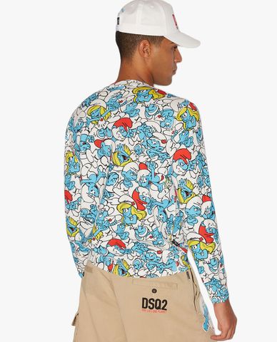  DSQUARED2 - Áo sweatshirt nam cổ tròn tay dài Smurf 