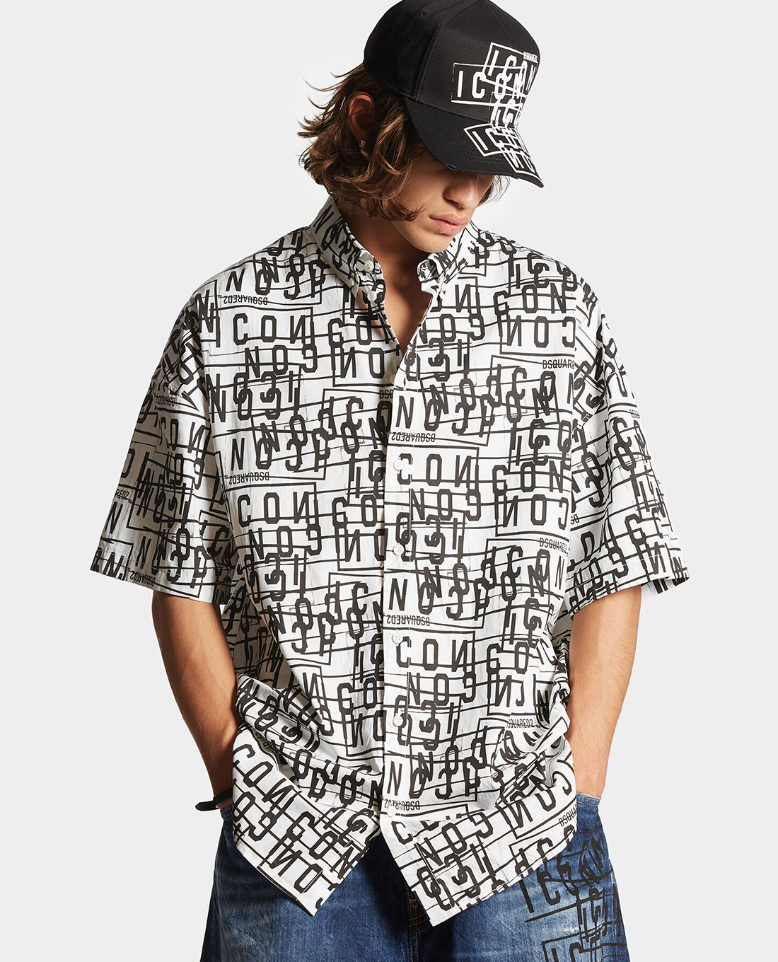 DSQUARED2 - Áo sơ mi nam tay ngắn Icon Stamps Oversize
