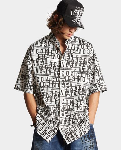  DSQUARED2 - Áo sơ mi nam tay ngắn Icon Stamps Oversize 