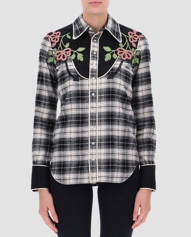 DSQUARED2 - Áo sơ mi nữ ca rô thêu hoa Western 