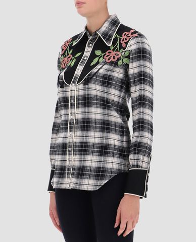  DSQUARED2 - Áo sơ mi nữ ca rô thêu hoa Western 