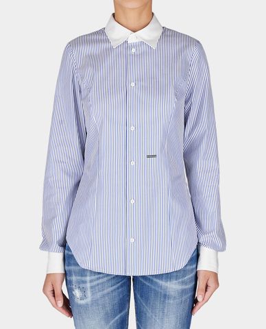  DSQUARED2 - Áo sơ mi nữ cổ bẻ tay dài phối sọc dọc Tennis 