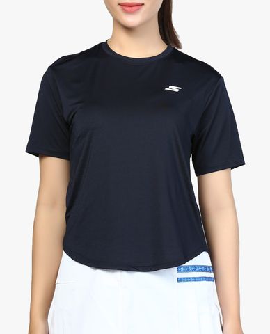  SKECHERS - Áo thun thể thao nữ tay ngắn vạt bầu thời trang 