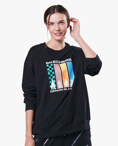  SKECHERS - Áo sweatshirt unisex phom suông Demon Slayer 