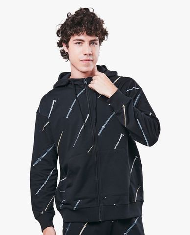  SKECHERS - Áo hoodie unisex phom suông phối zip Demon Slayer 