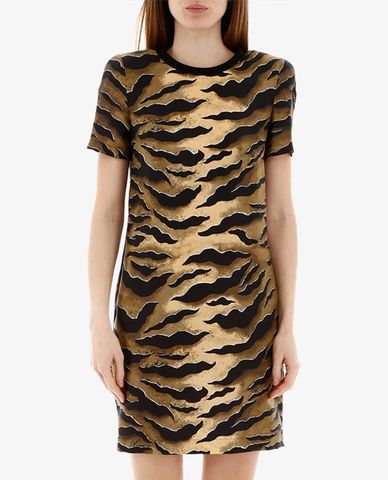  DSQUARED2 - Đầm mini bút chì cổ tròn ngắn tay phối họa tiết thời trang 