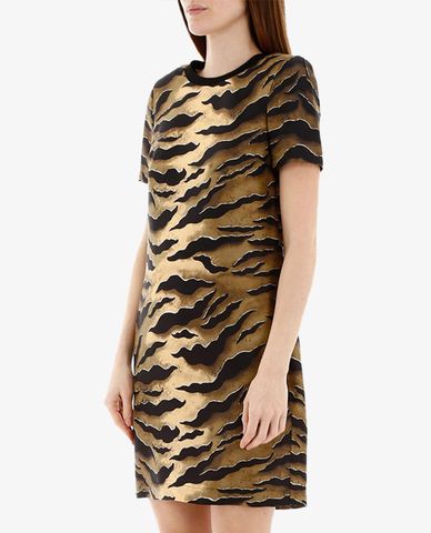  DSQUARED2 - Đầm mini bút chì cổ tròn ngắn tay phối họa tiết thời trang 