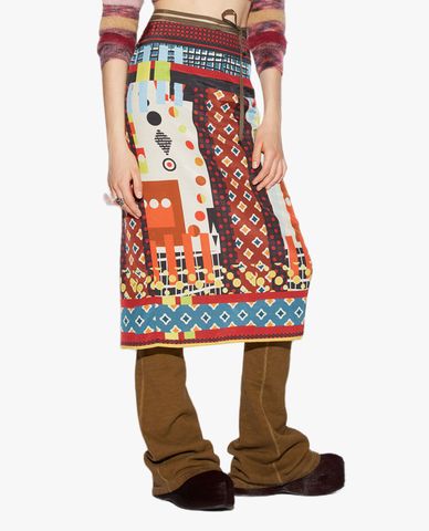  DSQUARED2 - Chân váy phom suông midi phối xẻ tà in họa tiết sặc sỡ 