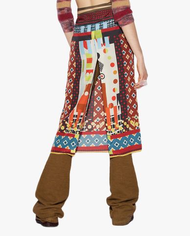  DSQUARED2 - Chân váy phom suông midi phối xẻ tà in họa tiết sặc sỡ 