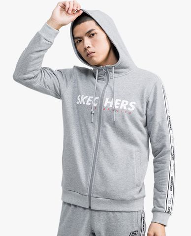  SKECHERS - Áo khoác thể thao nam tay dài phối mũ thời trang 