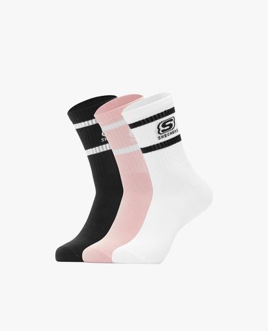  SKECHERS - Pack 3 đôi vớ nữ cổ cao kẻ viền Crew 