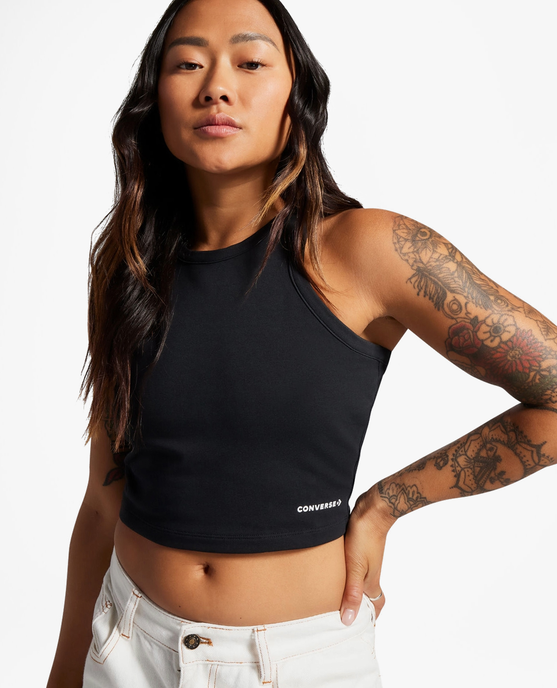 CONVERSE - Áo ba lỗ nữ phom croptop Wordmark Knit