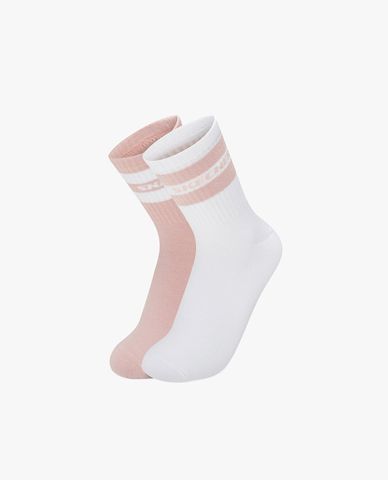  SKECHERS - Pack 2 đôi vớ nữ cổ cao kẻ viền Crew 
