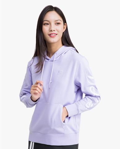  SKECHERS - Áo hoodie nữ tay dài phối mũ trùm 