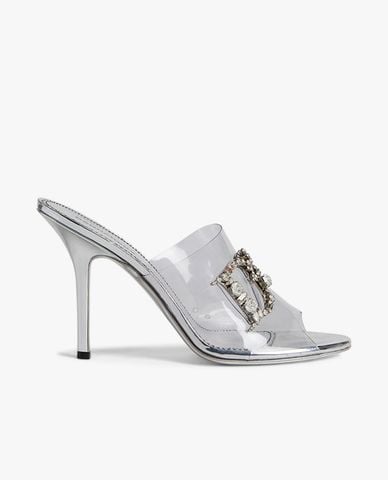  DSQUARED2 - Giày mules cao gót phối logo đính đá Queen 