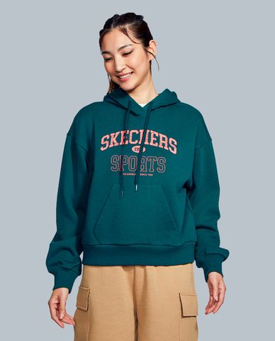  SKECHERS - Áo hoodie nữ phối mũ tay dài Pullover 