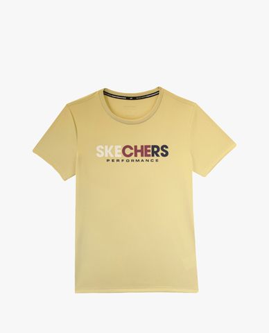  SKECHERS - Áo thun thể thao nữ cổ tròn tay ngắn phối logo 