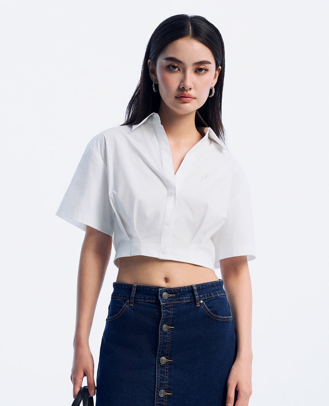 GIGI - Áo sơ mi croptop cổ bẻ tay ngắn trẻ trung