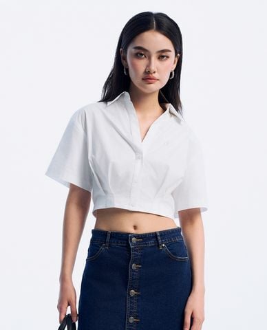  GIGI - Áo sơ mi croptop cổ bẻ tay ngắn trẻ trung 